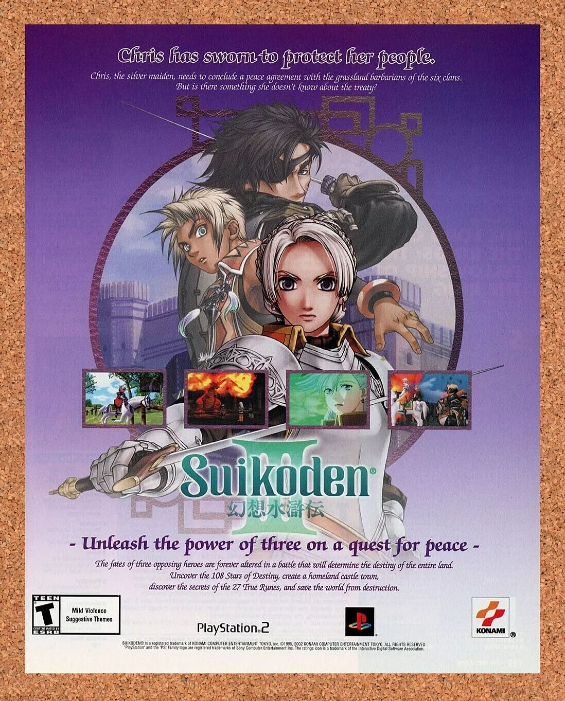 Suikoden III PS2 Original 2002 Ad Authentic PlayStation Video Game Promo v2