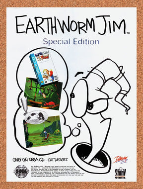 1995 Earthworm Jim Special Edition Sega CD Original Ad / Retro Wall Art v1
