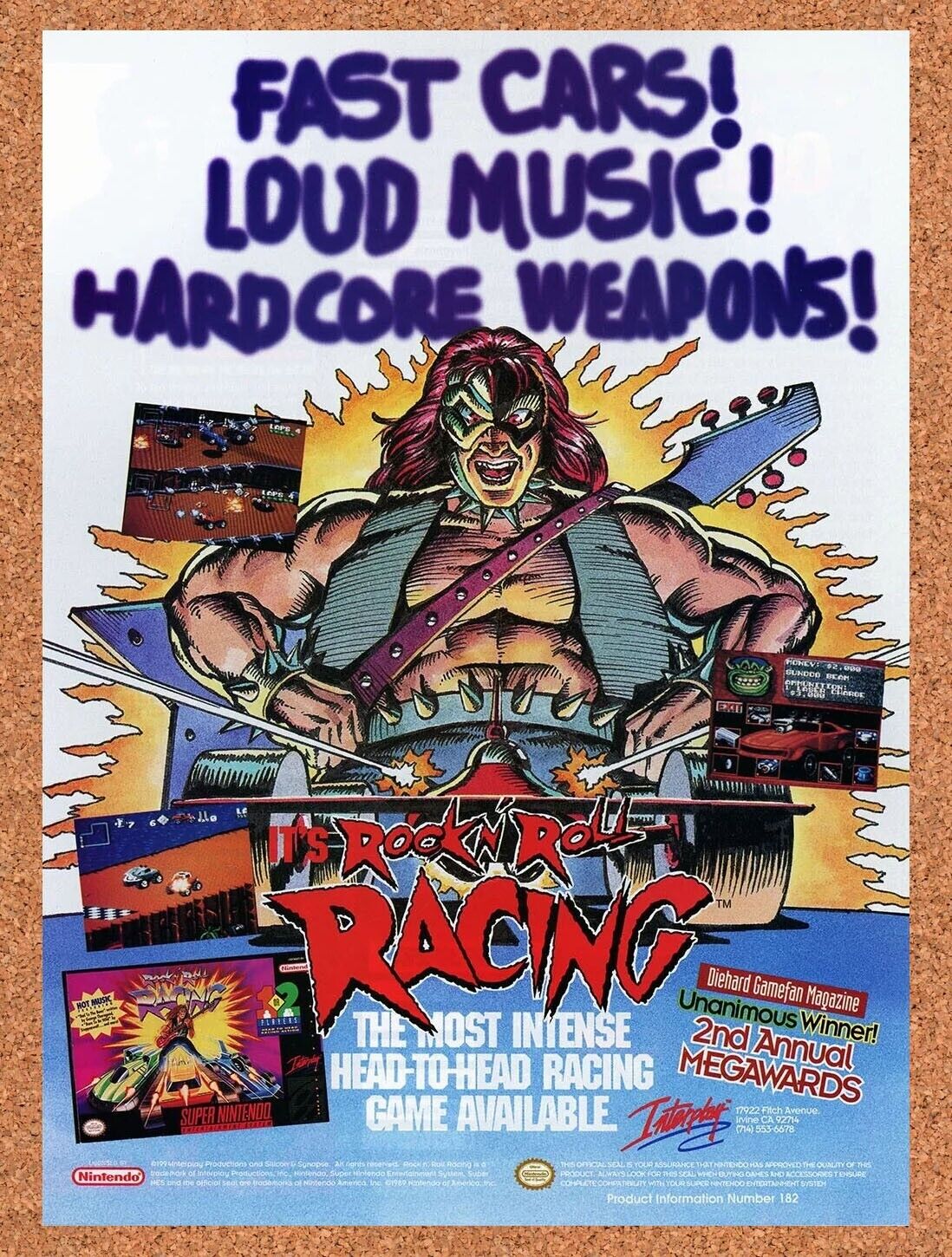 Rock N Roll Racing SNES Original 1995 Ad Authentic Video Game Promo v1