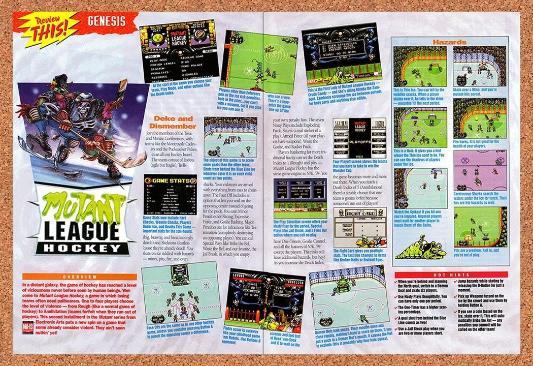 1994 Mutant League Hockey Genesis Original Advertisement / Retro Promo vr1