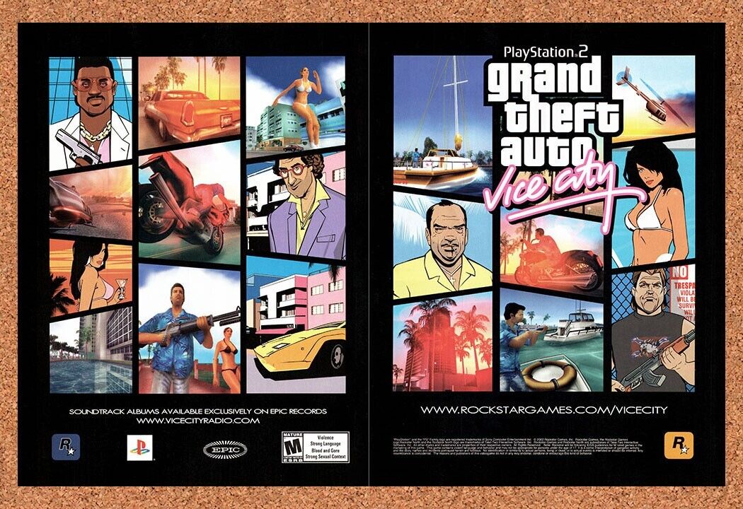 Grand Theft Auto 3 Vice City PS2 Original 2004 Vintage Ad - Video Game Promo