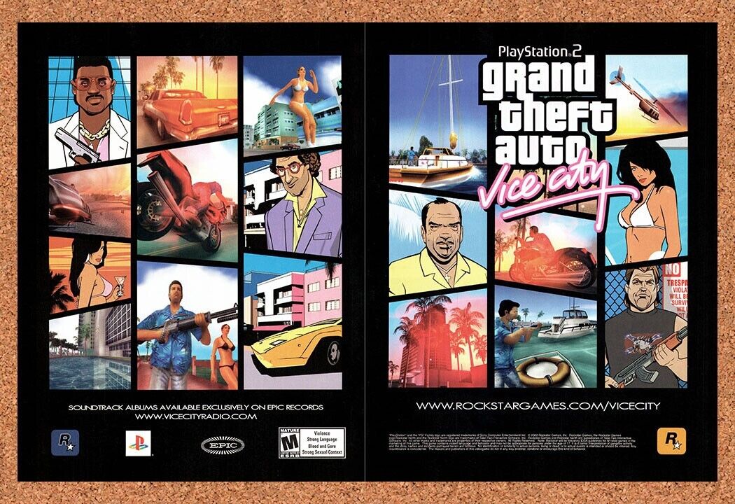 Grand Theft Auto 3 Vice City PS2 Original 2003 Vintage Ad - Video Game Promo