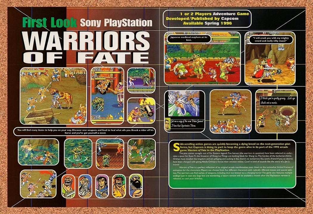 1996 Warriors Of Fate PS1 Original Advertisement / Retro Promo vr1