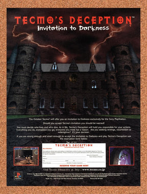 1996 Tecmos Deception Invitation To Darkness PS1 Original Ad / Promo v1