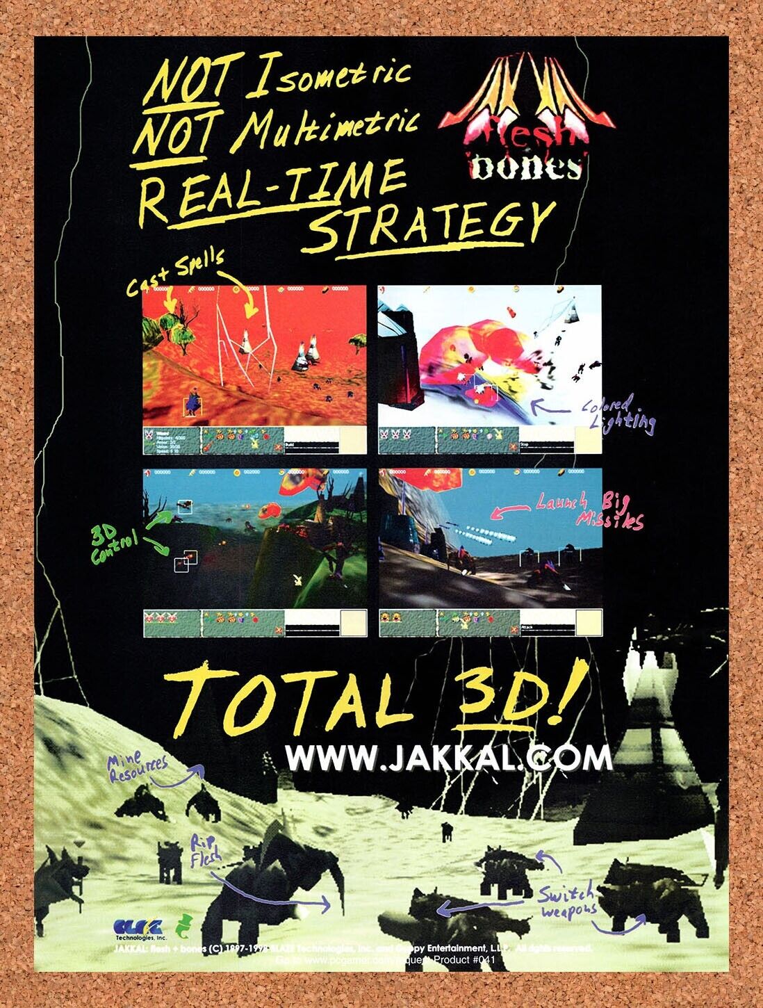 1998 Jackal Flesh And Bones PC Original Advertisement / Retro Wall Art v1