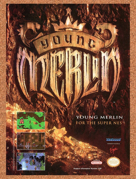 1994 Young Merlin SNES Original Advertisement / Retro Wall Art v2