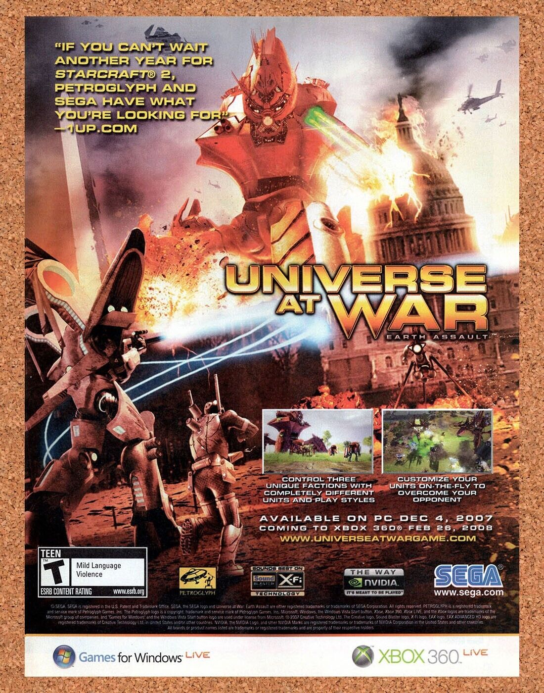 Universe At War PC Original 2007 Vintage Ad - Video Game Art Promo