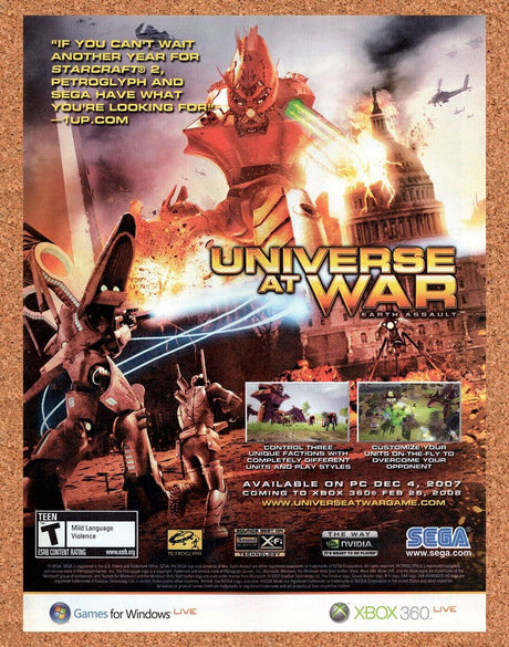 Universe At War PC Original 2007 Vintage Ad - Video Game Art Promo