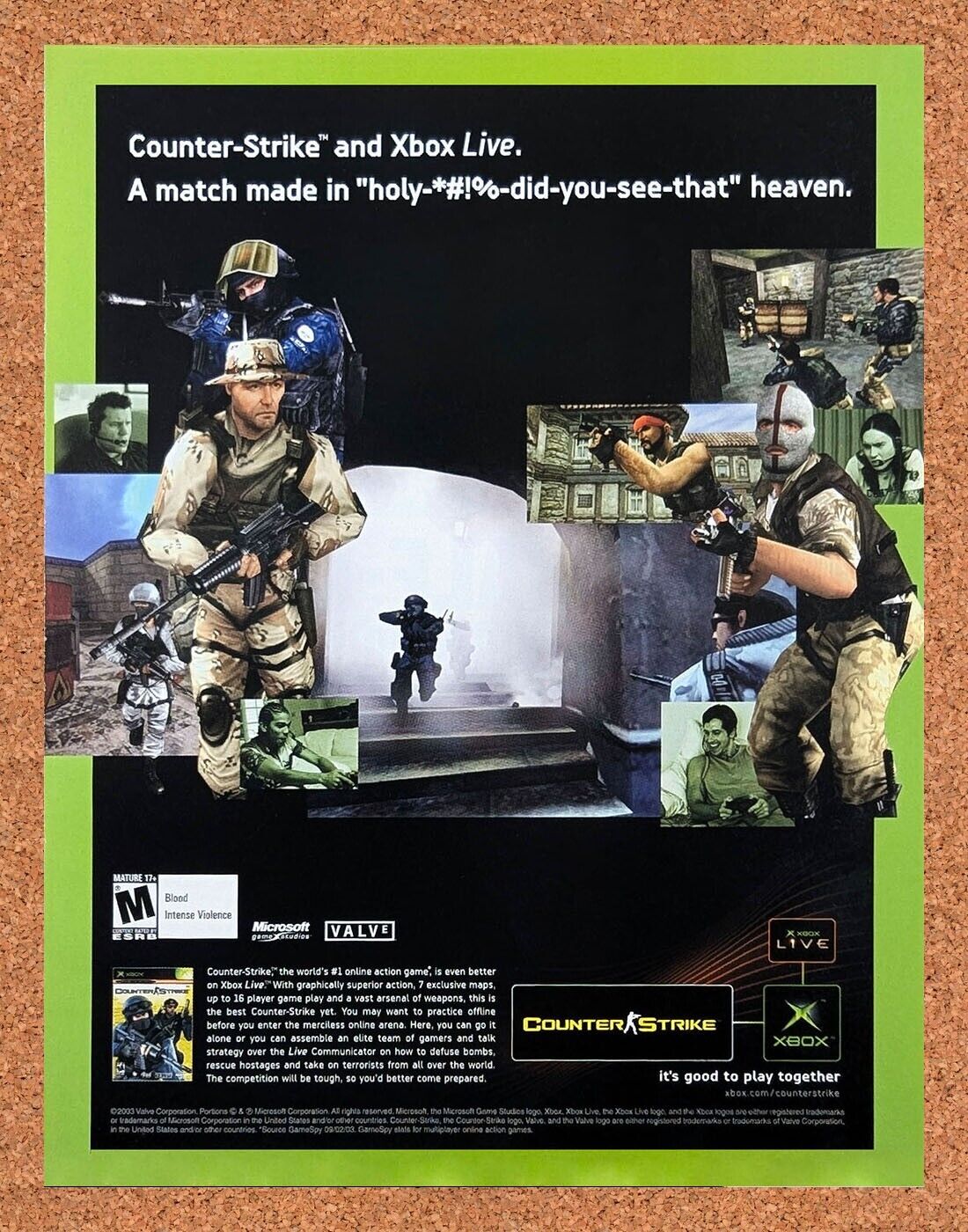 Counter-Strike Xbox Original 2002 Ad Authentic Valve FPS Video Game Promo