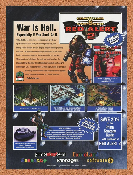 Red Alert 2 PC Original 2002 Ad Authentic FuncoLand GameStop Video Game Promo