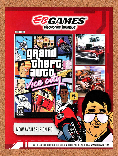 2003 Grand Theft Auto Vice City EB Games Original Ad / Retro Wall Art v3