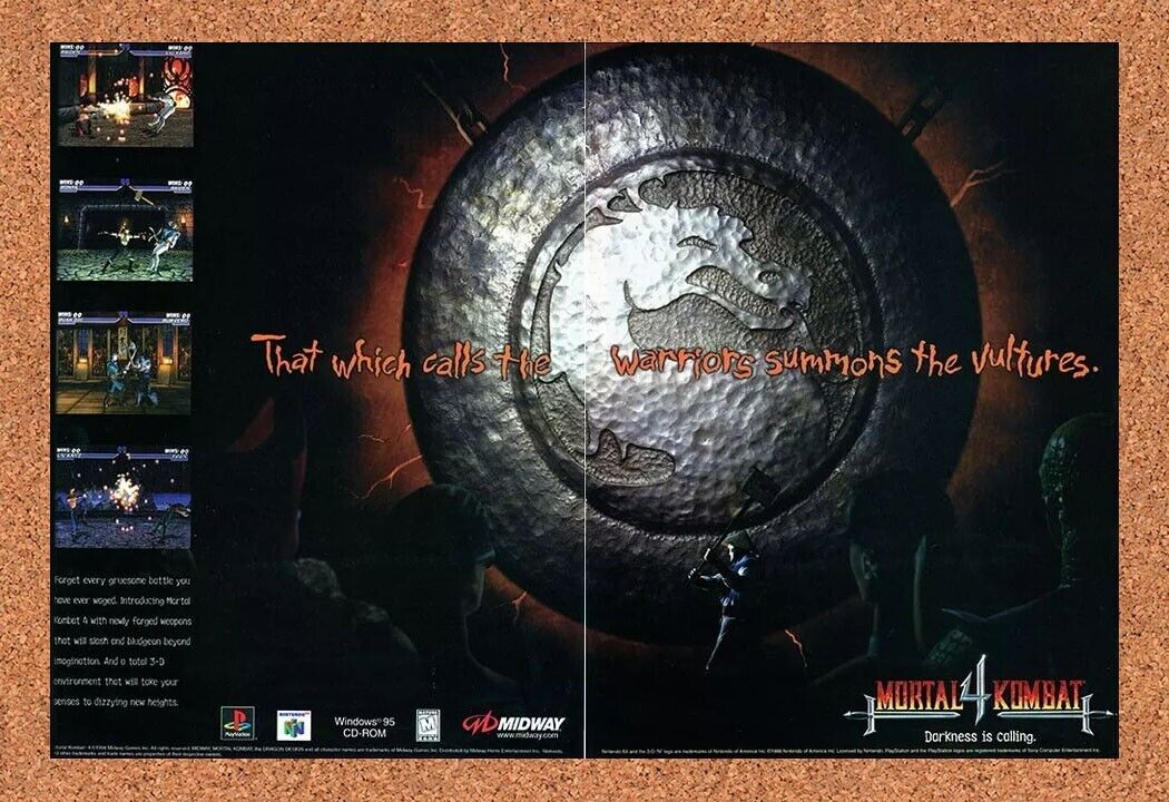Mortal Kombat 4 PS1 Original 1998 Ad Authentic PlayStation Video Game Promo