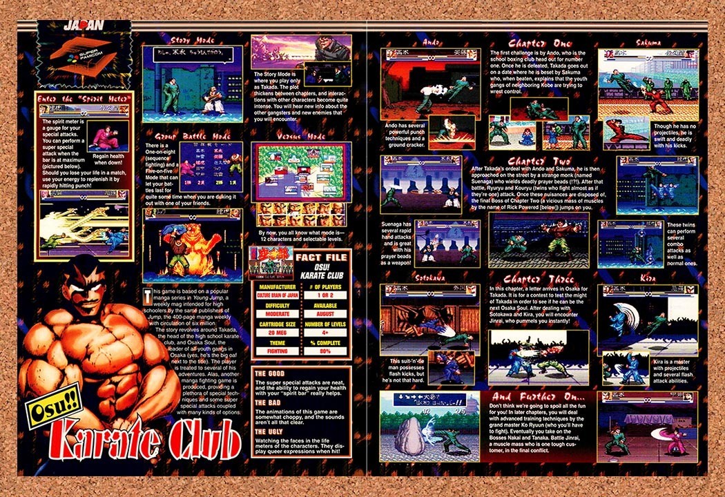 1994 Osu Karate Club Famicom Original Advertisement / Retro Promo vr1