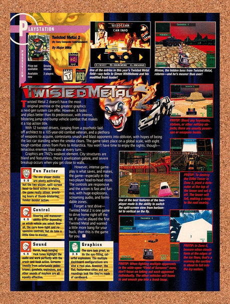 1997 Twisted Metal 2 PS1 Original Advertisement / Retro Promo vr1