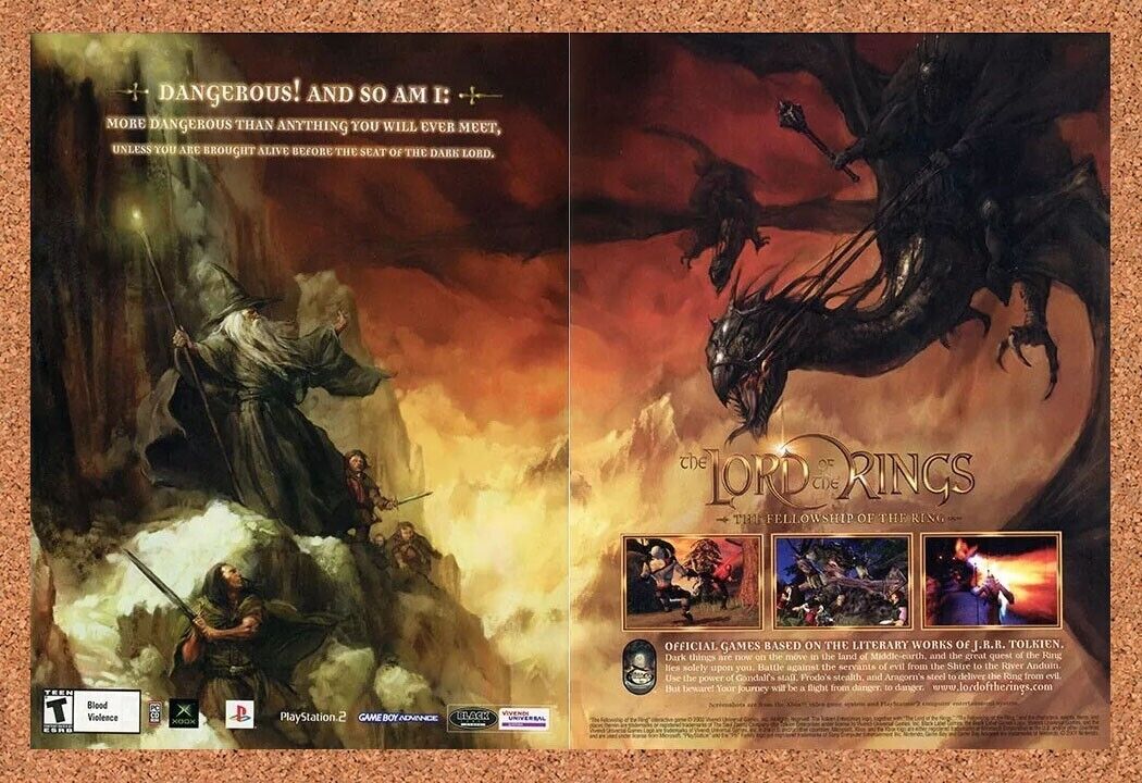 Lord of the Rings Fellowship Of Ring PS2 Original 2002 Ad Video Game Promo v1