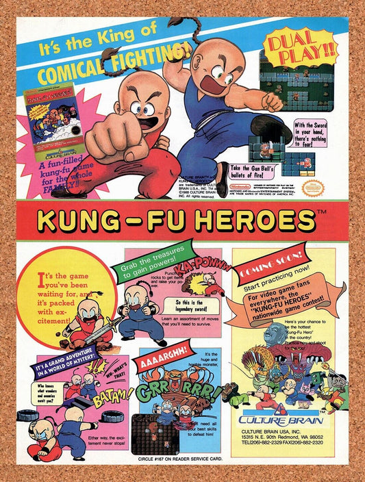1988 Kung-Fu Heroes  NES Original Advertisement / Retro Wall Art v1