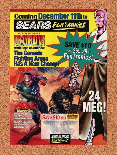 Eternal Champions Genesis Original 1995 Ad Sears Funtronics Sega Rebate Promo
