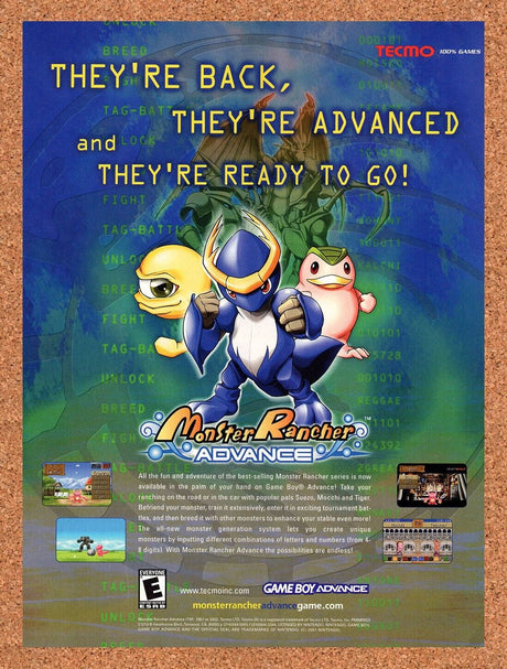 2001 Monster Rancher Advance GBA Original Advertisement / Retro Wall Art v1