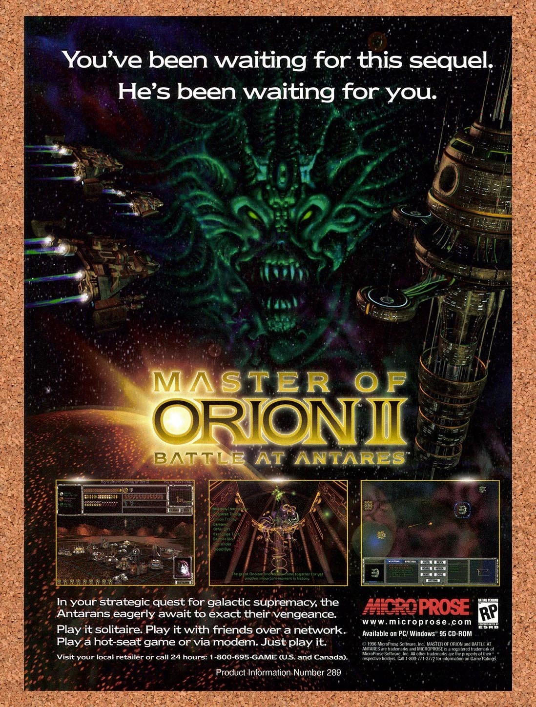 1996 Master Of Orion II Battle At Antares PC Original Ad / Promo v2