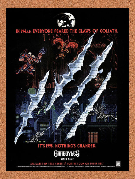 1995 Gargoyles The Video Game Genesis Original Advertisement / Retro Wall Art v1