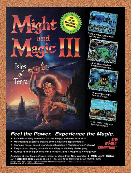 1991 Might And Magic 3 Isles Of Terra IBM Original Ad / Retro Wall Art v1