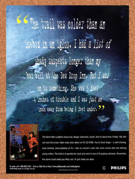 1996 The Dame Was Loaded PC Original Advertisement / Retro Wall Art v1