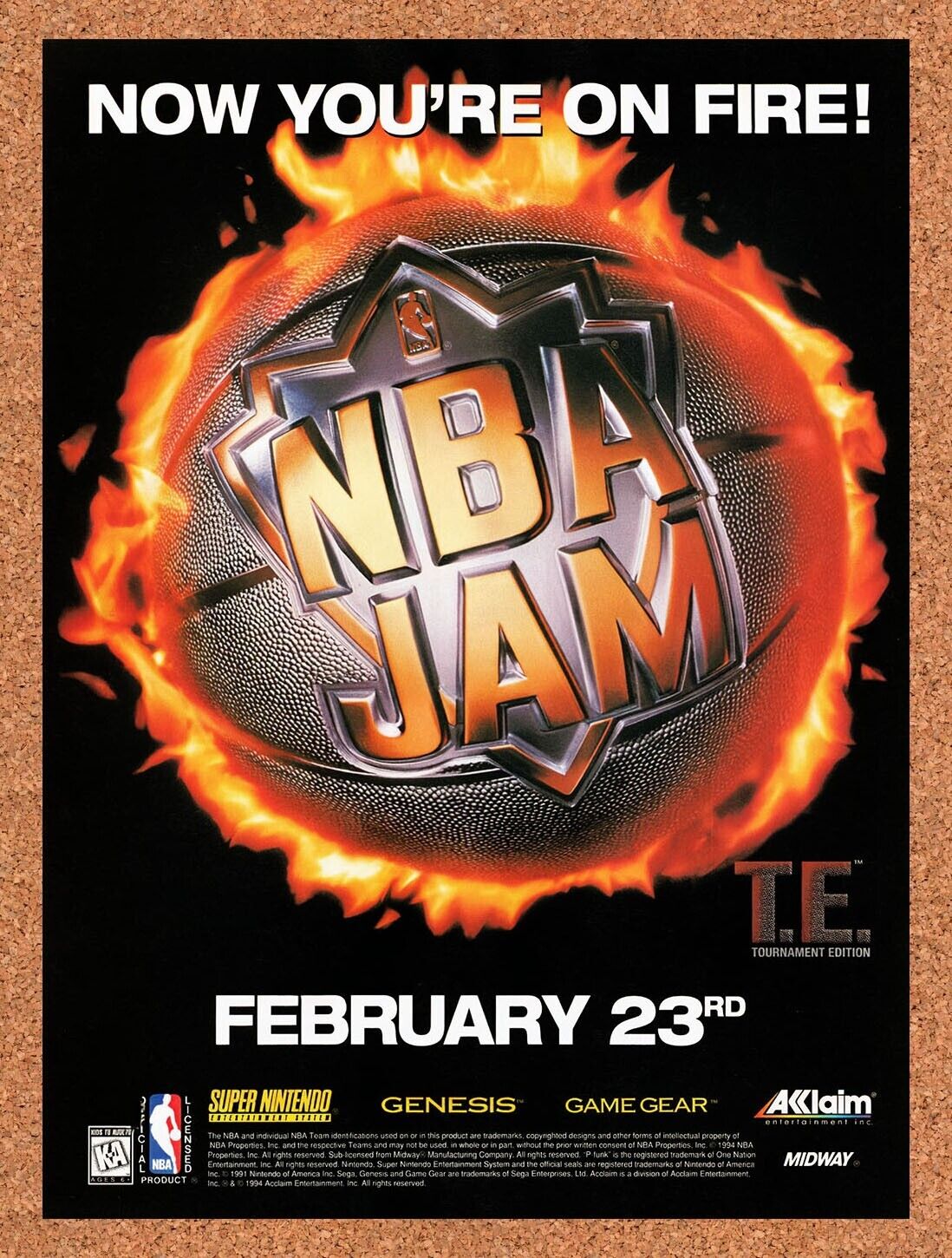 1995 NBA Jam TE SNES Original Advertisement / Retro Wall Art v6