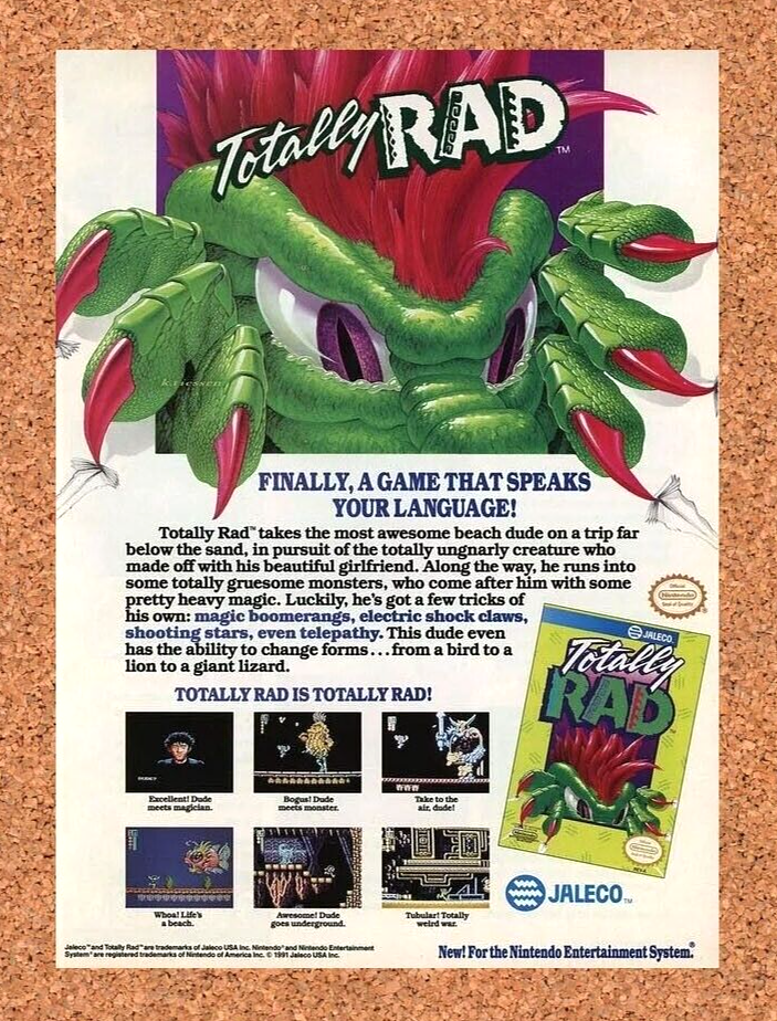 Totally Rad NES Original 1991 Ad Authentic Nintendo Video Game Promo