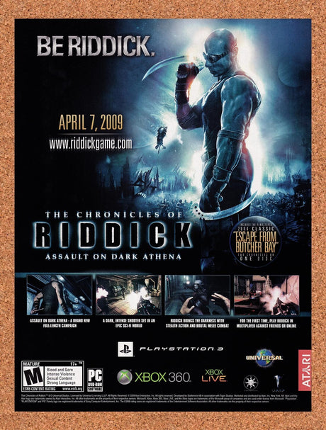 2009 Chronicles Of Riddick Xbox 360 Original Advertisement / Retro Wall Art v2