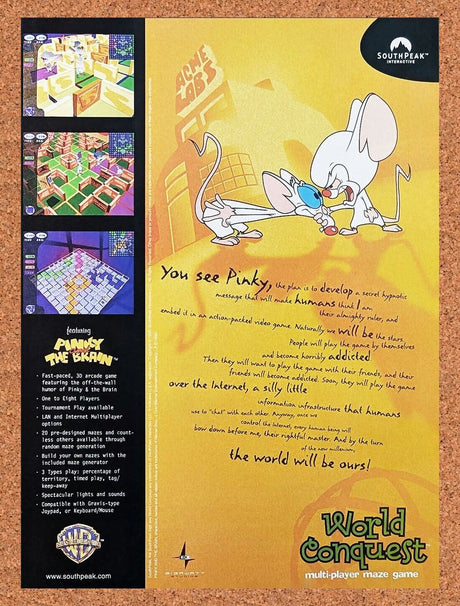 Pinky And The Brain PC Conquest Original 1999 Ad Authentic Video Game Promo v2