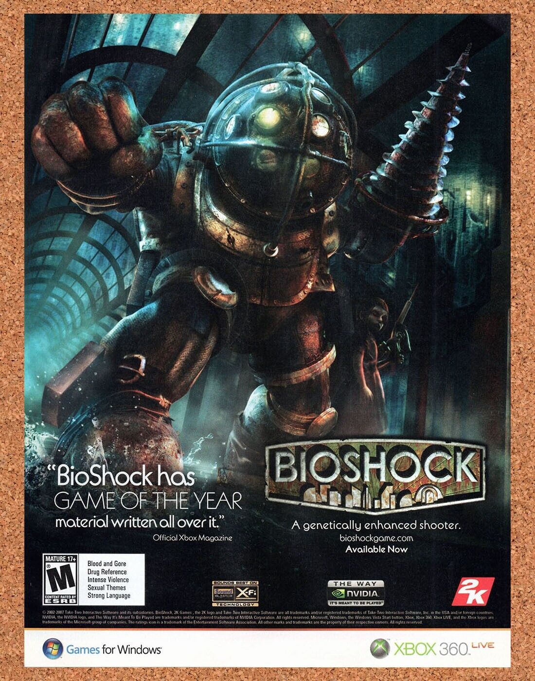 Bioshock Xbox 360 Original 2006 Vintage Ad - Video Game Art Promo