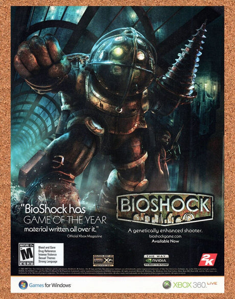Bioshock Xbox 360 Original 2007 Vintage Ad - Video Game Art Promo