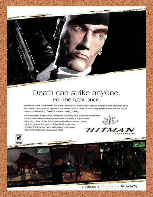 Hitman Codename 47 PC Original 2000 Ad Authentic Eidos Video Game Promo