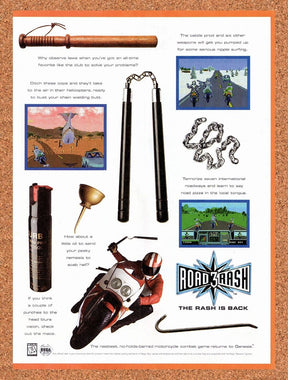 1995 Road Rash 3 Genesis Original Advertisement / Retro Wall Art v3