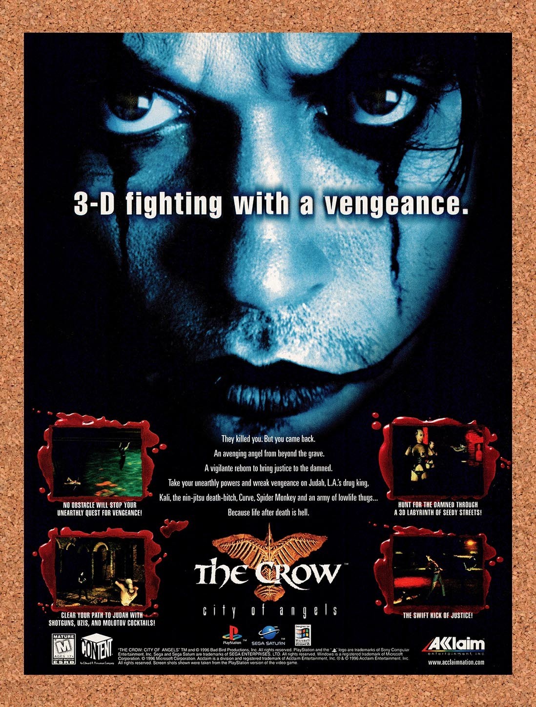 1997 The Crow City Of Angels PS1 Original Advertisement / Retro Promo v1