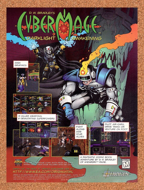 CyberMage Dark Light Awakening PC Original 1995 Vintage Ad - Video Game Promo