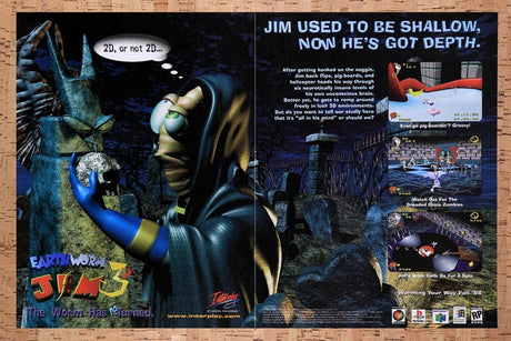 1998 Earthworm Jim 3D PS1 Original Advertisement / Retro Wall Art v4