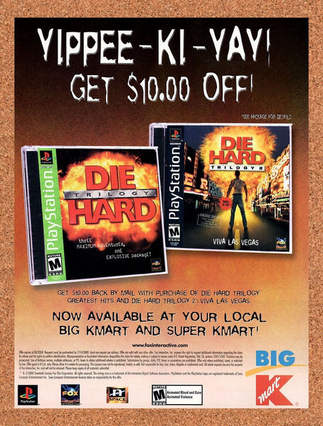 Die Hard Trilogy PS1 Original 2000 Vintage Ad - K-Mart Video Game Rebate Promo