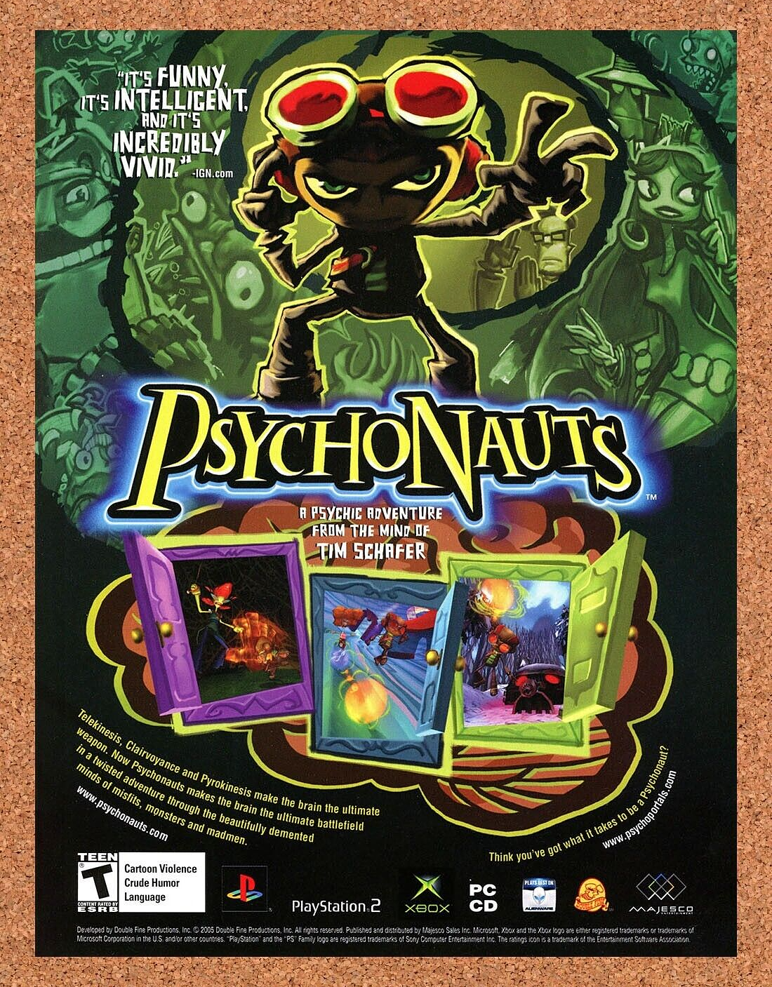 Psychonauts Xbox Original 2005 Ad Authentic Action Shooter Video Game Promo v2