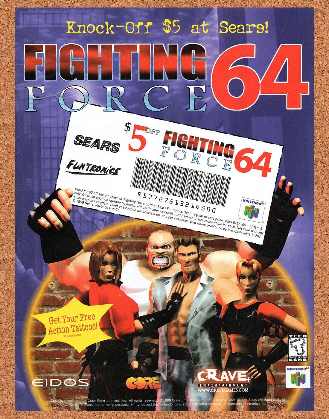 1999 Fighting Force 64 Sears Funtronics Original Advertisement / Retro Wall Art