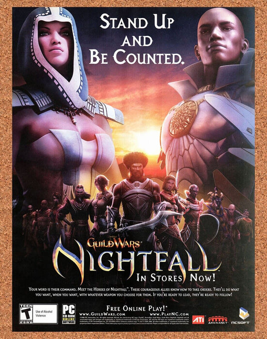 Guild Wars Nightfall PC Original 2006 Vintage Ad - Video Game Art Promo