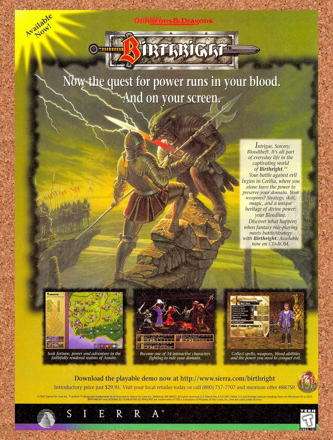 1997 Advanced Dungeons & Dragons Birthright PC Original Ad / Retro Promo v1