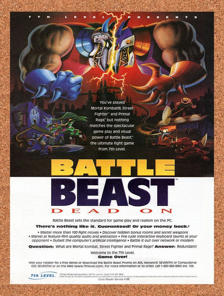 Battle Beast Dead On PC Original 1995 Vintage Ad - Video Game Promo
