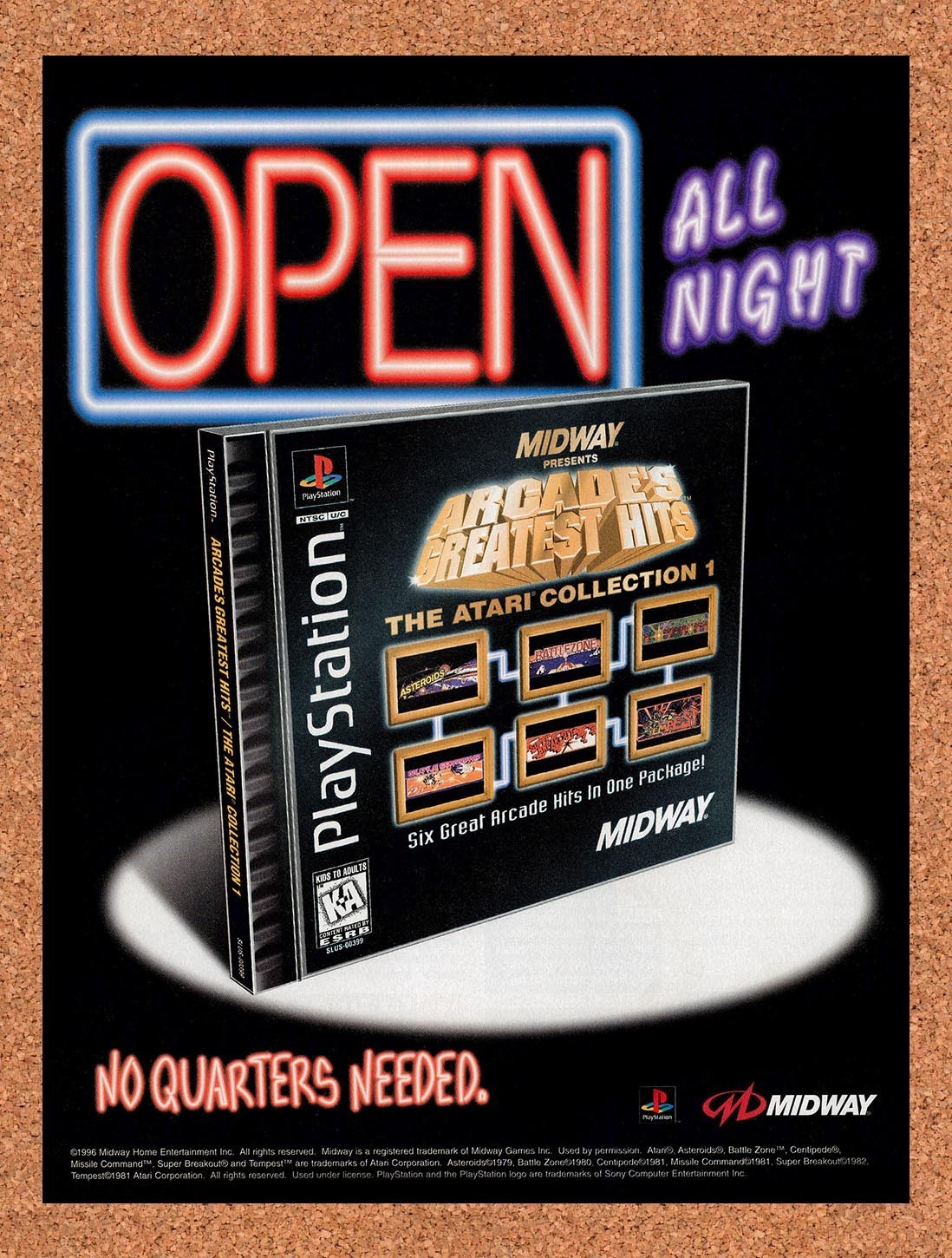 1997 Midway Arcade Greatest Hits Atari Collection 1 PS1 Original Ad / Promo v1