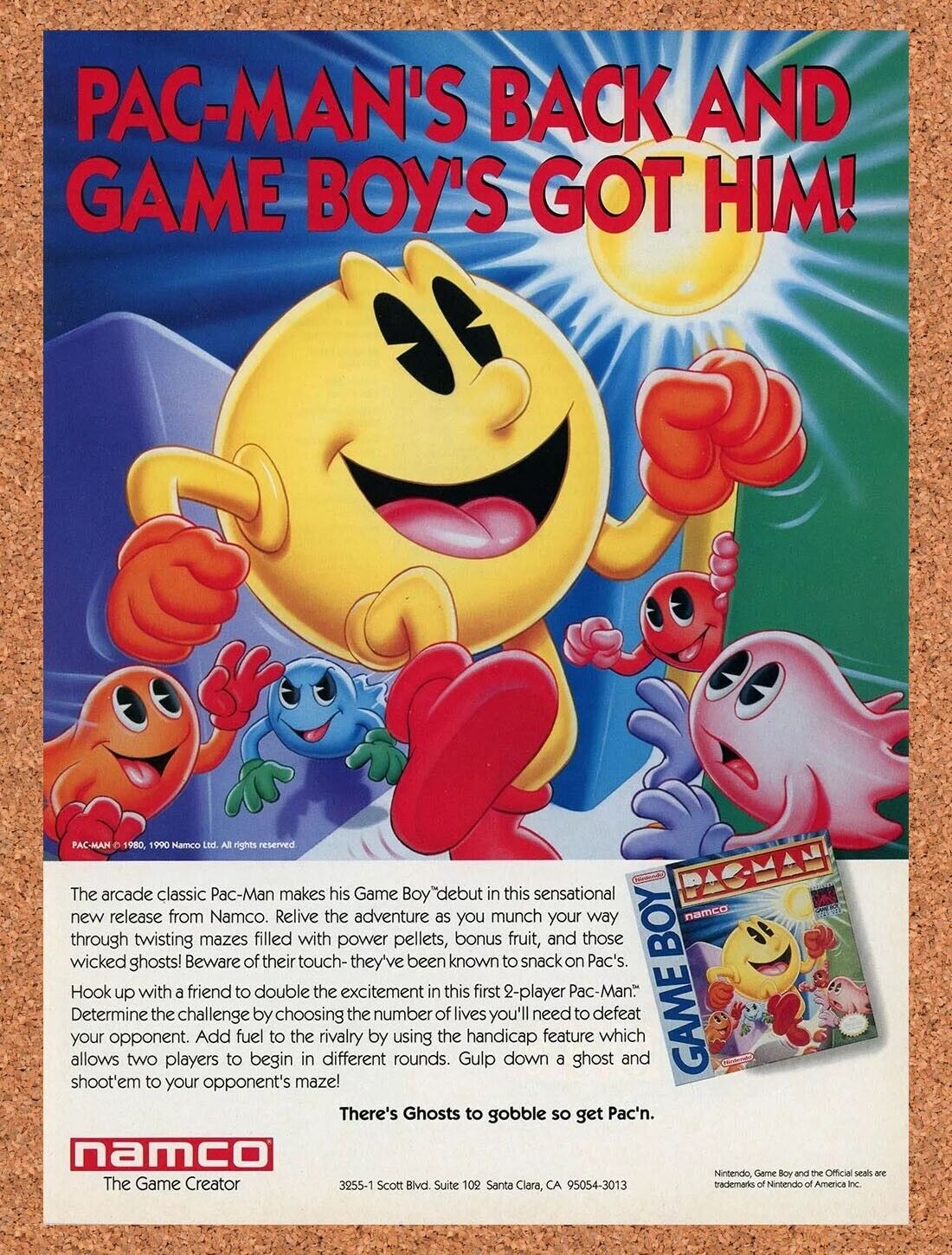 Pac Man Gameboy Original 1991 Ad Authentic Nintendo Video Game Promo