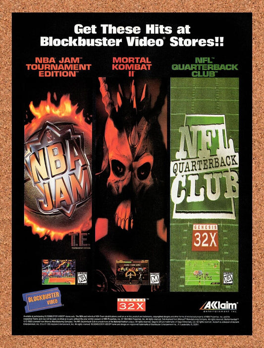1994 Blockbuster Acclaim Video Game Rentals Original Ad / Retro Wall Art v13
