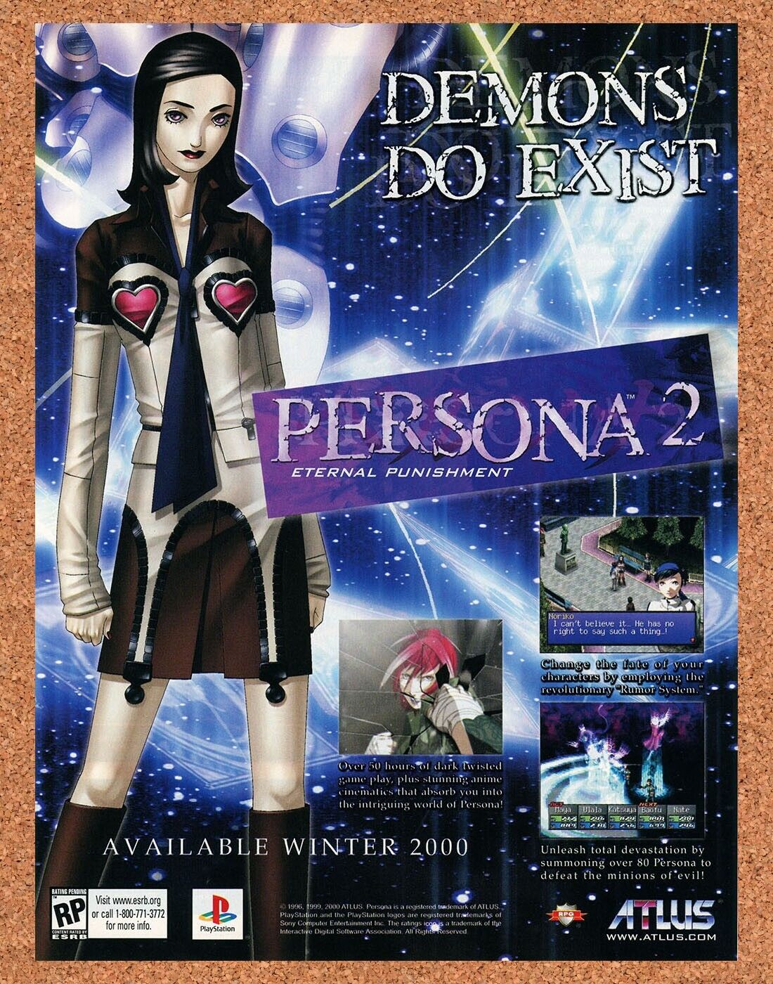 Persona 2 PS1 Original 2001 Ad Authentic ATLUS RPG Video Game Promo Art