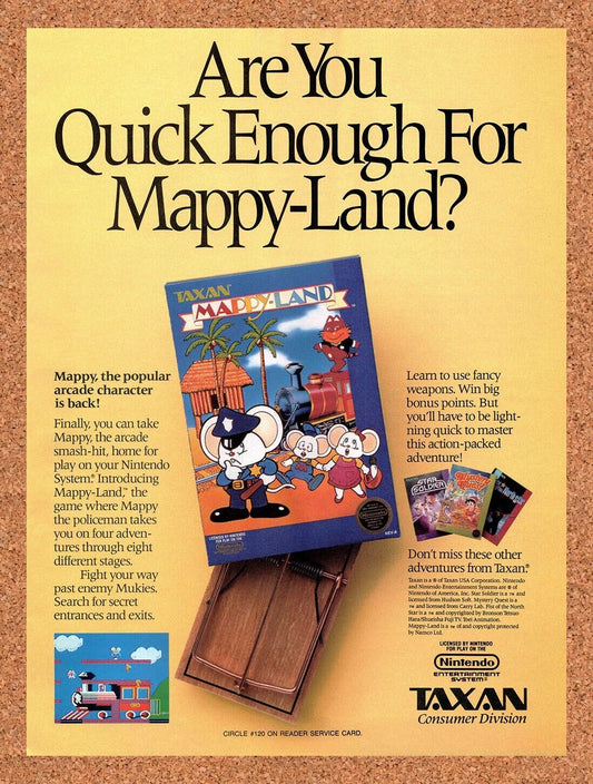 1989 Mappy-Land NES Original Advertisement / Retro Wall Art v1