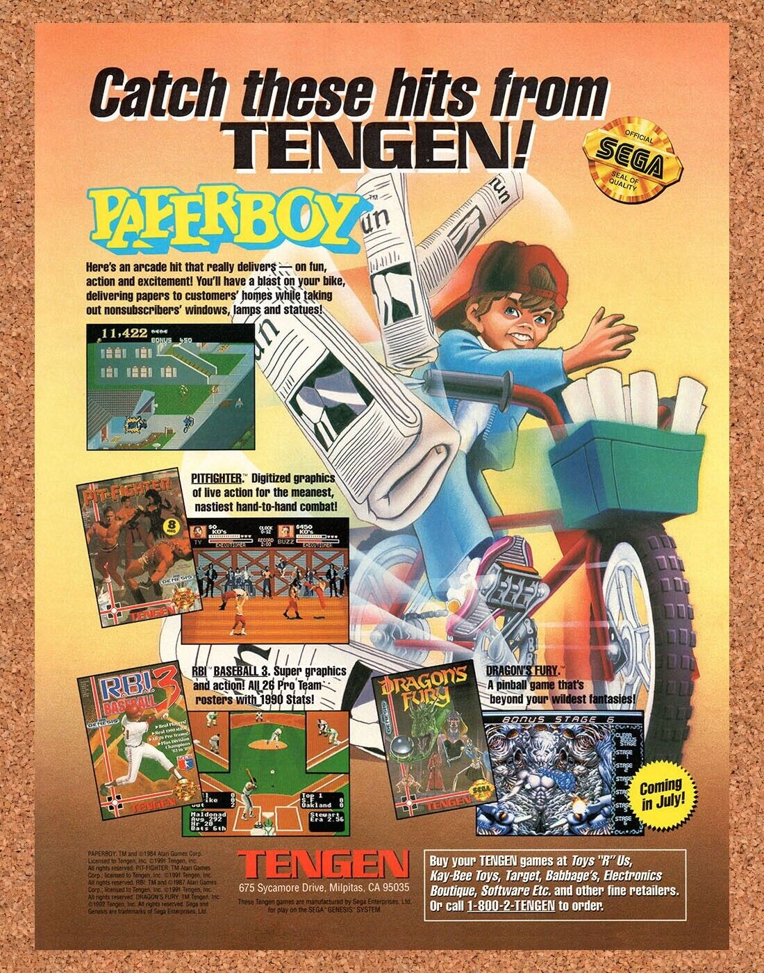 Paperboy Genesis Original 1991 Vintage Ad - Video Game Promo