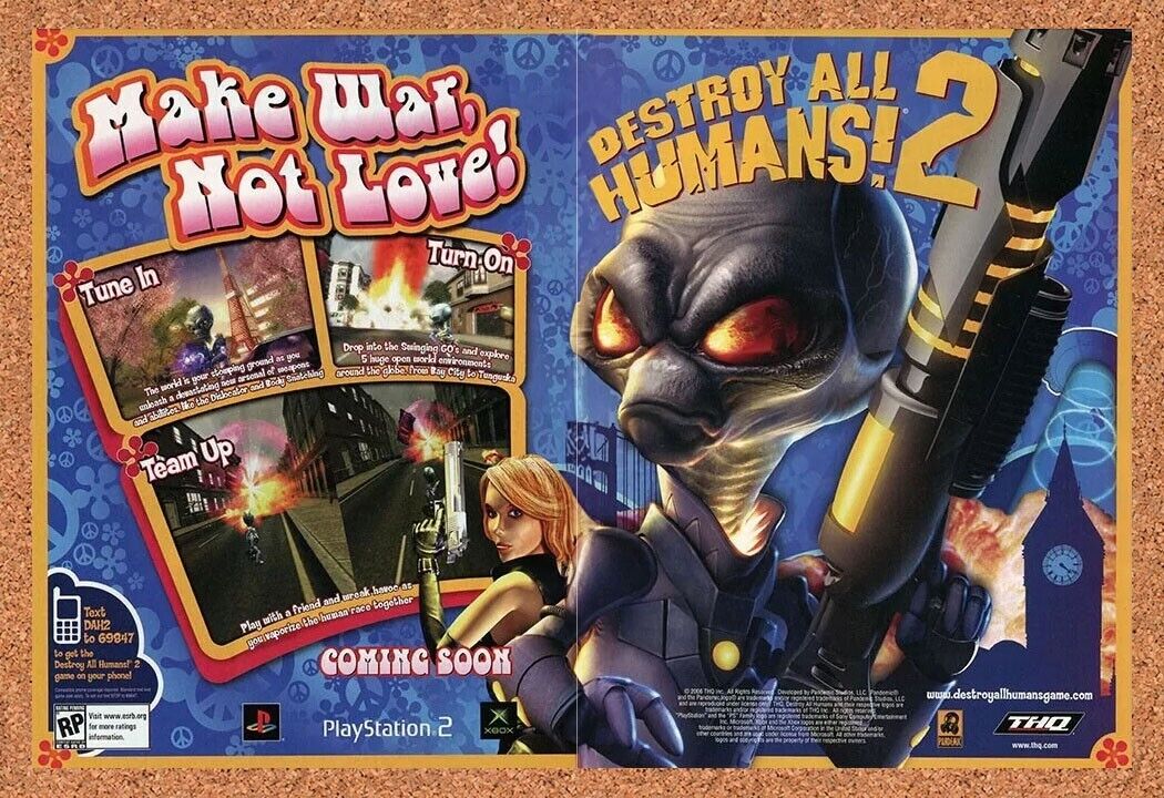 Destroy All Humans 2 Xbox Original 2006 Ad Authentic Funny THQ Video Game Promo